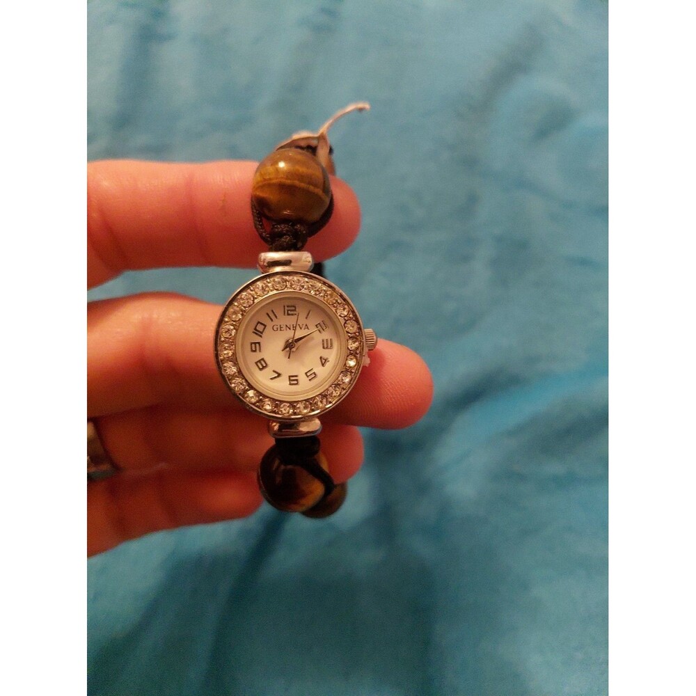 NEW GENEVA BRAIDED TIGERS EYE And Quartz Design WATCH ADJUSTABLE